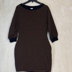 Striped Knit Dress Black Orange 3/4 Sleeve Casual Mini Dress Medium